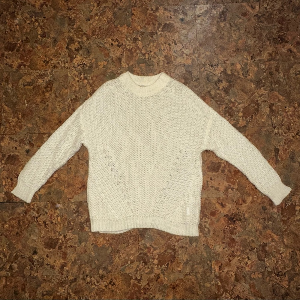 American Eagle So Cozy Oversized Ivory Sweater Size XS Cut Out Open Knit